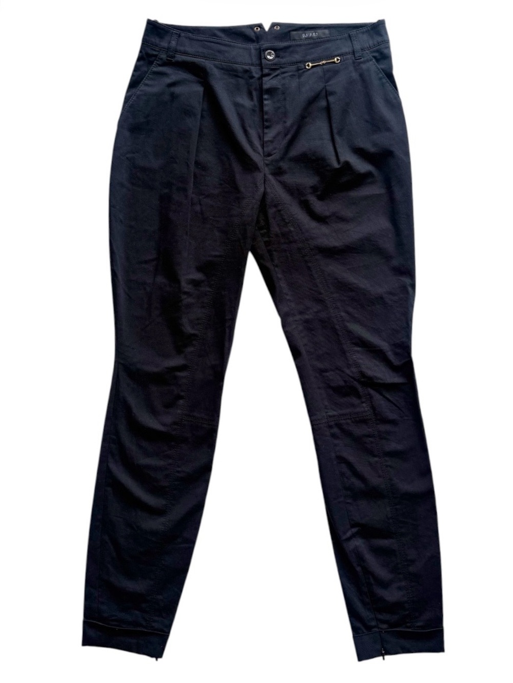 Gucci 292856 Tapered Pleated Ankle-Zip Cotton Trousers Black Size 44 (US 10)